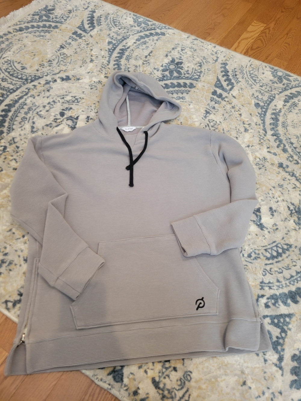 Peloton Men's Light Gray Hooded Sweatshirt with Black Drawcord Medium